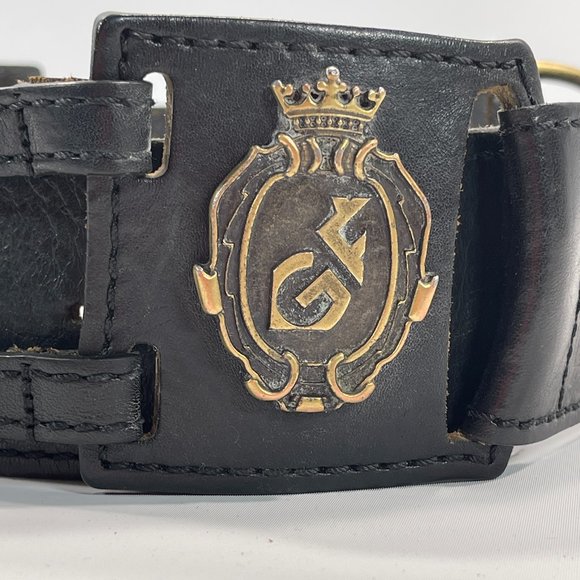GF FERRE Black Leather Sectioned Belt with Bronze Plaques main image 14